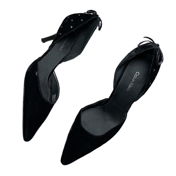 Calvin Klein Black Velvet Hermione Pointed Toe Heels Size 8 - Picture 1 of 5